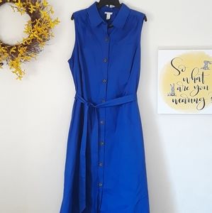 Ava & Liv Blue Belted Linen Button Down Dress